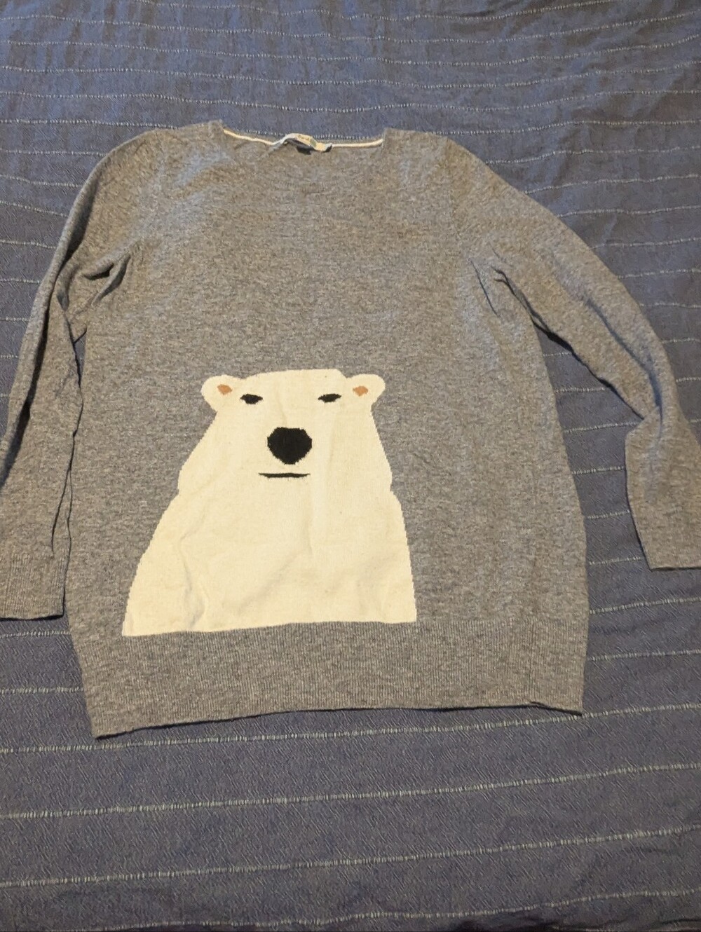 Boden Women's Gray Crewneck Sweater with White Polar Bear Motif, 6